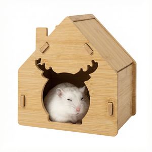 Casa para Hámsteres de Bambú con Diseño de Ciervo, Resistente a Mordeduras, Refugio para Mascotas Pequeñas, Uso Interior y Exterior - Product Image 5