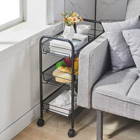 Estante Metálico para el Hogar, Estante de Almacenamiento Simple Vertical para Frutas, Estante de Almacenamiento de 3 Niveles, Organizador de Cocina y Baño con Ruedas