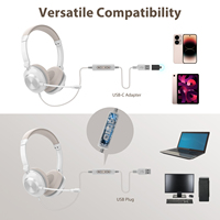 Adaptateur USB C Casque de centre d'appels filaire sur l'oreille Casque téléphonique avec suppression du bruit à double micro