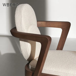 Silla de comedor de lujo nórdica WBERT, reposabrazos de tela de madera maciza, silla de restaurante de Hotel de gama alta de diseñador moderno para Villa de habitación informal - Product Image 3