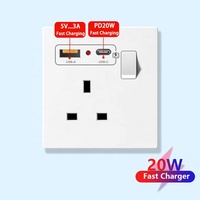 Prises et interrupteurs électriques domestiques britanniques, interrupteurs muraux universels, norme britannique, prise USB de type C à charge rapide intelligente 20W