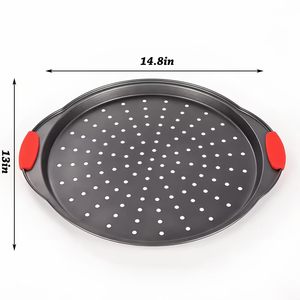 Teglia per <span class=keywords><strong>Pizza</strong></span> Forata in Acciaio al Carbonio Antiaderente con Impugnature in Silicone Resistenti al Calore - Product Image 2