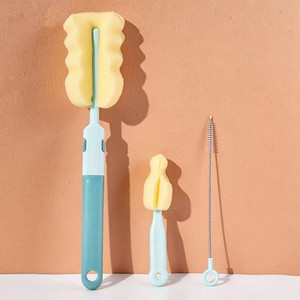 Juego de 3 cepillos para biberones, kit de limpieza con esponja rosa para biberones y pajitas de recién nacidos - Product Image 2