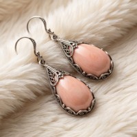 Boucles d'oreilles pendantes en filigrane de corail rose en forme de goutte, plaquées argent antique, personnalisées OEM/ODM, vente en gros