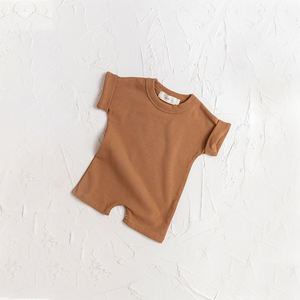 Style coréen décontracté barboteuse doux à manches courtes tenue d'été avec fermeture à bouton couleur pure pour 3-6 <span class=keywords><strong>mois</strong></span> 6-<span class=keywords><strong>9</strong></span> <span class=keywords><strong>mois</strong></span> taille mignonne - Product Image 1