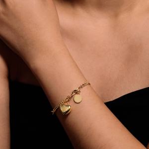 Stainless Steel Gold Plated Link <b>Chain</b> Heart Pendant Bracelet-Trendy Engraved Design Versatile Light Luxury Party Jewelry - Product Image 6