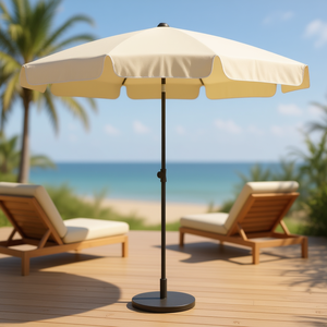 Sombrilla de Patio Sunshine de 2.7M, Amarilla, de Poliéster, Inclinación Manual, para Playa, con Base, Estilo Costero - Product Image 2