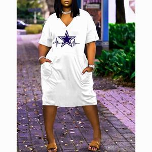 2022 impression personnalisée été à manches courtes Midi <span class=keywords><strong>robe</strong></span> ample équipes <span class=keywords><strong>de</strong></span> Football Logo imprimer femmes vêtements décontractés robes - Product Image 5