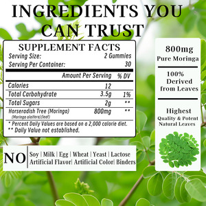 Suplemento para el Cuidado de la Salud, para una Digestión Saludable, Promueve la Salud de las Articulaciones, Gomitas de Moringa con Suplemento Herbal de Moringa - Product Image 6