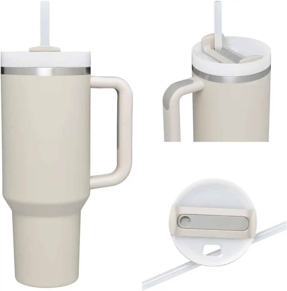 Copo 100% à prova de vazamento, caneca de viagem amigável, copo isolado de 40 onças com alça e tampa de palha, aço inoxidável isolado T