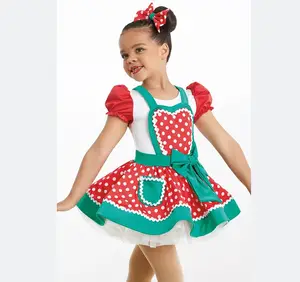女孩舞蹈服装儿童斑点lycrial紧身衣芭蕾短裙服装儿童舞台红点短袖芭蕾派对服装