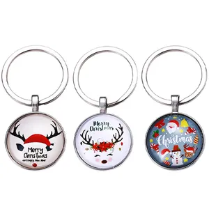 Cartoon Christmas Time Gem key ring Simple Santa Snowman Elk hundred with decorative pendant glass key chain car pendant