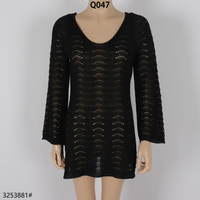 Falechay Robe de plage pour femme en mousseline de soie, style bohème, en maille crochetée, à manches évasées, dos nu, pour l'été et les stations balnéaires