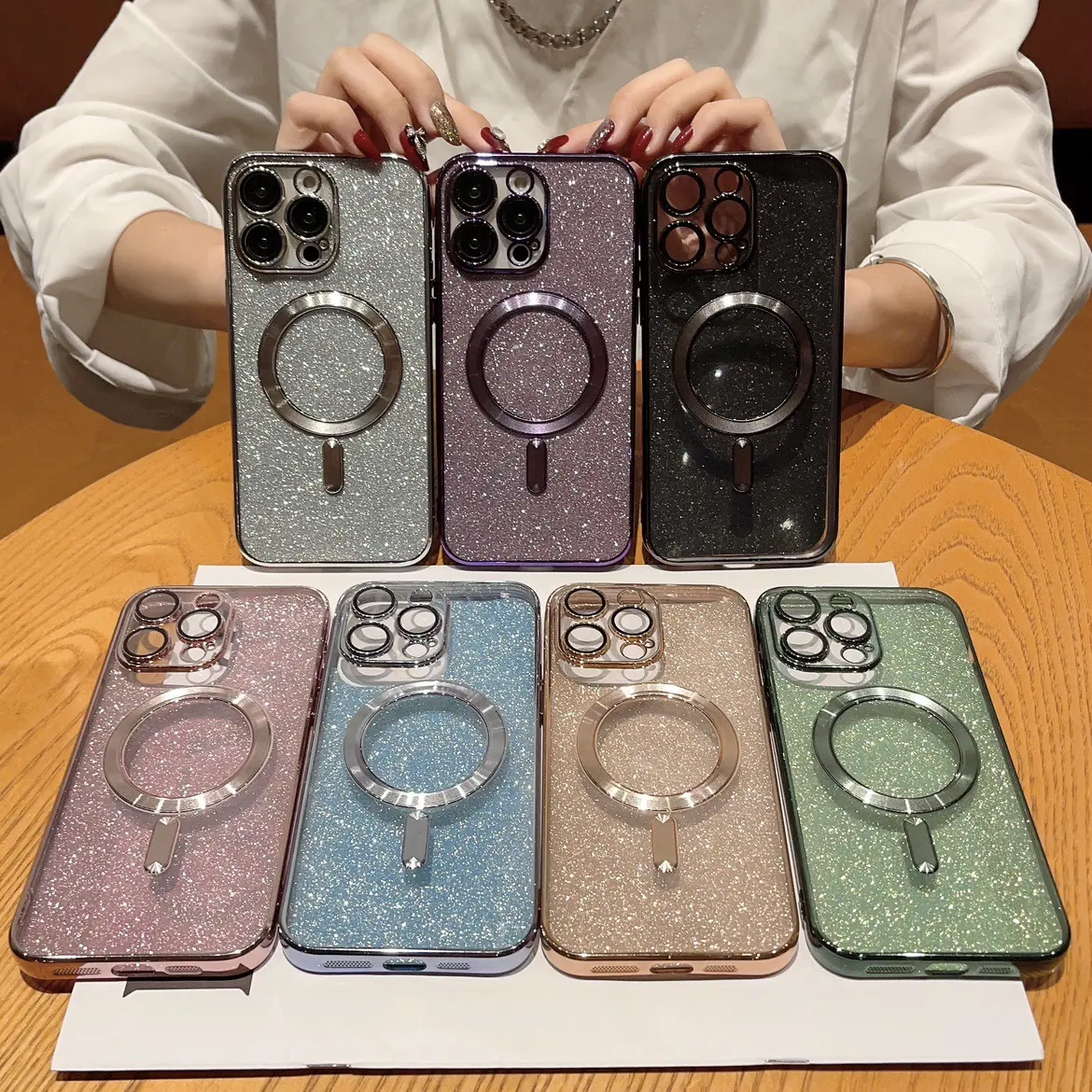 Electroplated CD pattern glitter with tail mobile phone case magnetic case for iphone15 14 pro max 13 pro 12 11 soft case