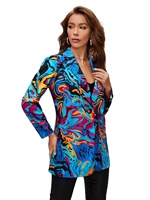 Veste blazer grande taille à col à revers ouvert devant graffiti graphique pour femme