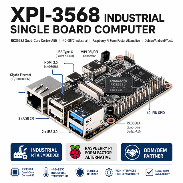 Raspberry Pi Alternative RK3568 SBC Board 85x56mm 4K/60 Quad-Core A55 8GB RAM Android 11 Debian 10 Industrial EM.MC H.265
