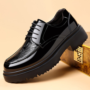 Men's Patent Leather Oxfords Round Toe Lace Up <b>Height</b> <b>Increasing</b> Rubber Sole Wedding Dress <b>Shoes</b> All Seasons Solid Color - Product Image 1
