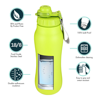 Bouteille isotherme à double paroi en acier inoxydable de 1 L, design gourde, sans BPA, avec bouche large, pour boissons sportives, personnalisable, 14/16 oz, isolation sous vide, 12-24h