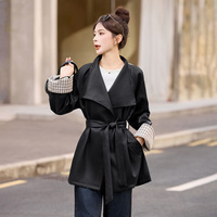 Veste longue marron de qualité supérieure pour femme en similicuir PU, manteau personnalisé pour l'automne, streetwear