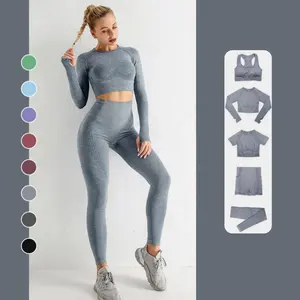 Free Sample women 5/3/2 piece seamless yoga wear sets fitness Gym Leggings Sports Tights Athletic workout clothes ectiva set