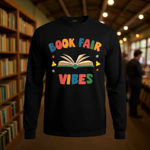 Camiseta de manga larga Book Fair Vibes con diseño retro y nostálgico de lectura - Product Image 3