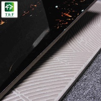 Carrelage de Sol en Porcelaine Poli Émaillé Noir et Or Effet Marbre Design Floral 600x600