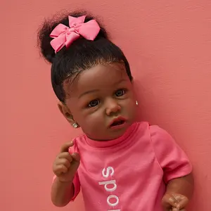 55CM African Doll Reborn Toddler Babi Saskia With Black Hair Cuddly Little Girl Dolls High Quality Gift For Children