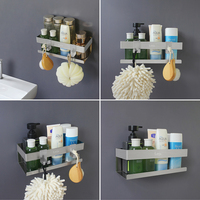 Étagère d'angle adhésive Étagère murale pour salle de bain avec crochets Perçage Acier inoxydable Type de montage mural Étagère murale adhésive pour salle de bain