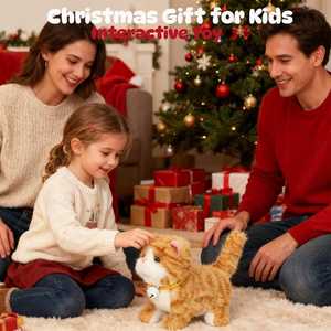 Jouet en peluche interactif pour <span class=keywords><strong>chat</strong></span>, brodé, motif <span class=keywords><strong>chat</strong></span> tigré orange, avec collier à clochette, super doux, en coton PP, <span class=keywords><strong>oreilles</strong></span> mobiles, sûr pour <span class=keywords><strong>les</strong></span> enfants, anti-stress, prix d'usine - Product Image 3