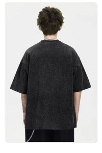 T-shirt oversize uni 100% coton lavé à l'eau avec impression, manches courtes, poids lourd, col rond, tendance - Product Image 2