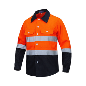 Chemise de travail réfléchissante <span class=keywords><strong>en</strong></span> coton pur orange fluorescent avec col rabattu, maille respirante, logo imprimé ou brodé personnalisé - Product Image 1