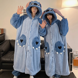 Pijamas de dibujos animados de invierno Pareja de ropa de casa de felpa gruesa Pijamas largos para hombres y mujeres Conjuntos de ropa de dormir - Product Image 2