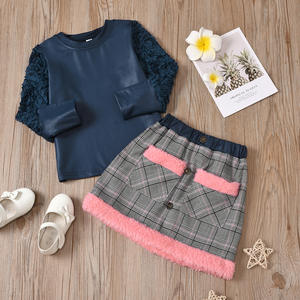 Ensemble de vêtements pour filles, chemisier à manches longues à volants d'été, jupe à carreaux pour bébé, 2 pièces, robes pour filles - Product Image 3