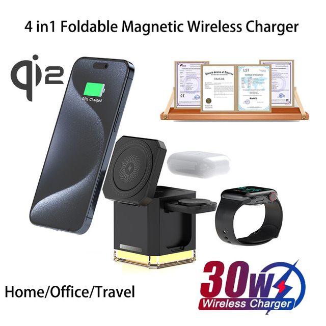 25w Magnetic 3 in 1 Wireless Charger Station for Samsung S24 Ultra/S25 Fast Charging Stand for iPhone 16 15 14 Pro Max