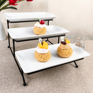 Tùy chỉnh chất lượng cao nhà máy bán buôn tấm gốm bánh ba lớp sắt giá tấm cổ điển hình chữ nhật trắng tấm gốm - Product Image 2