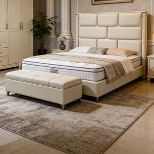 <span class=keywords><strong>Lit</strong></span> en cuir de luxe italien 1,8 m bleu smog, <span class=keywords><strong>lit</strong></span> <span class=keywords><strong>double</strong></span>, chambre principale, banc de <span class=keywords><strong>lit</strong></span> assorti, capitonné - Product Image 4
