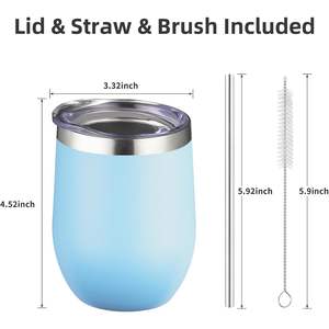 Vaso de vino de diseño clásico aislado de 12 oz con pajita de doble pared al vacío de acero inoxidable tazas sin tallo compra a granel - Product Image 3