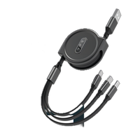 Câble de chargeur multi-USB rétractable 3-en-1-Cordon de charge rapide avec connecteurs Type-C, Micro USB, iOS