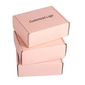 Logotipo personalizado de fábrica, embalaje corrugado cosmético rosa, caja de envío por correo electrónico, caja de papel