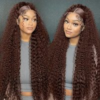 Perruque en cheveux humains à dentelle frontale, vague profonde, brun chocolat, densité 200, 38 pouces, dentelle HD 13x4, perruque à dentelle frontale pour femmes, perruques bouclées à l'eau 13x6