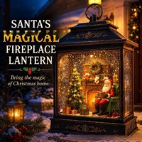 Lanterne de Noël en résine plastique lumineuse avec globe de neige, Père Noël au bord du foyer, eau scintillante tourbillonnante, décoration de maison pour les fêtes