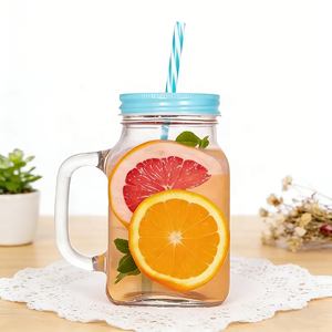 Vaso de Vidrio con Asa de 16oz, Jarra Mason <span class=keywords><strong>para</strong></span> Té Helado y Limonada con Pajita y Tapa, Vaso <span class=keywords><strong>para</strong></span> Agua con Infusión de Frutas, Bebidas <span class=keywords><strong>para</strong></span> Fiestas de Verano - Product Image 2