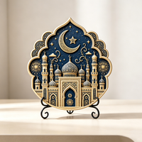 Assiette décorative en résine, impression UV personnalisée, mosquée islamique, croissant de lune, Ramadan, Eid, ornement de bureau avec support, vente en gros OEM