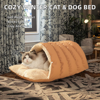 Lit pour chat confortable en peluche solide toutes saisons, fermé, pour chiot, chaton, petit chien, coupe-vent, nid chaud