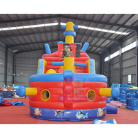 Castillo Inflable Seco y Húmedo con Tobogán de Barco Pirata, Casa de Brinco para Niños con Soplador, para Fiestas al Aire Libre en el Patio Trasero