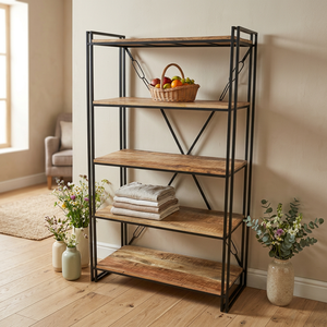 Étagère à livres moderne en fer et en bois, vitrine de présentation, étagère de rangement, meuble léger, artisanat indien fait main - Product Image 2