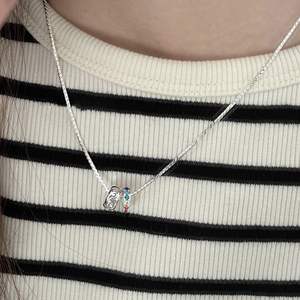 Collar con Colgante de Doble Anillo de Plata de Ley S925, Diseño de Rejilla de Diamantes, Diseño de Nicho Versátil para Colgantes y Dijes Finos - Product Image 2