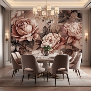 Papel Tapiz Floral Removible e Impermeable para Decoración de Paredes de Sala de Estar y Dormitorio, Mural de Flores de Peonía Rosa Vintage - Product Image 4