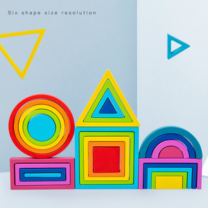 Jouets de construction géométriques en bois arc-en-ciel pour bébés et tout-petits, puzzle éducatif à faire à la maison - Product Image 1
