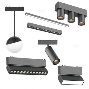 Sistema de luz de pista magnética negra Techo de riel empotrado Sin iluminación principal Foco Lámpara de rejilla plegable Luz descendente montada en superficie - Product Image 6